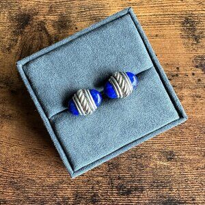 David Yurman Lapis Lazuli Cufflinks w/ Sterling Silver & 18K Yellow Gold - ISSUE
